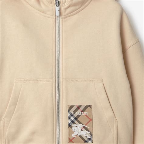 zipper pull burberry blue label|Check Label Cotton Zip Hoodie in Calico .